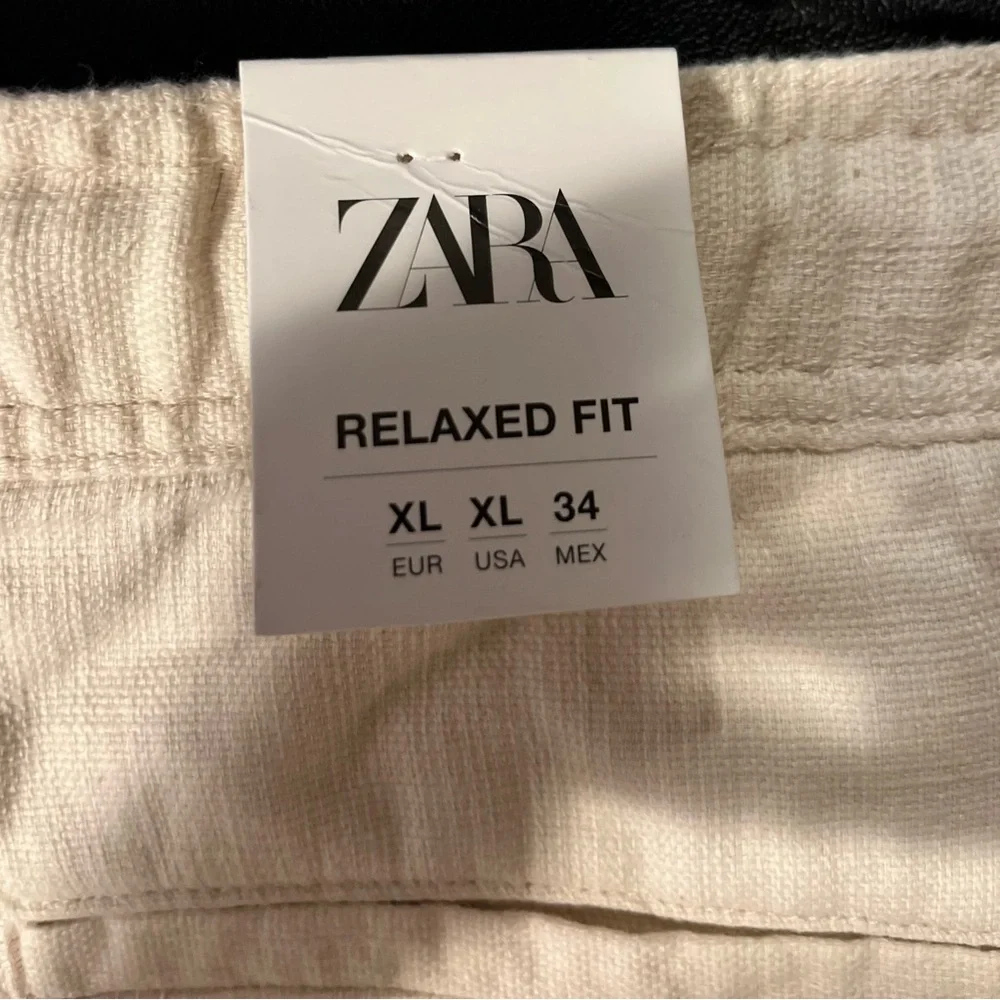 ZARA Relaxed Fit Cream Linen-Blend Drawstring Pants Size XL NWT